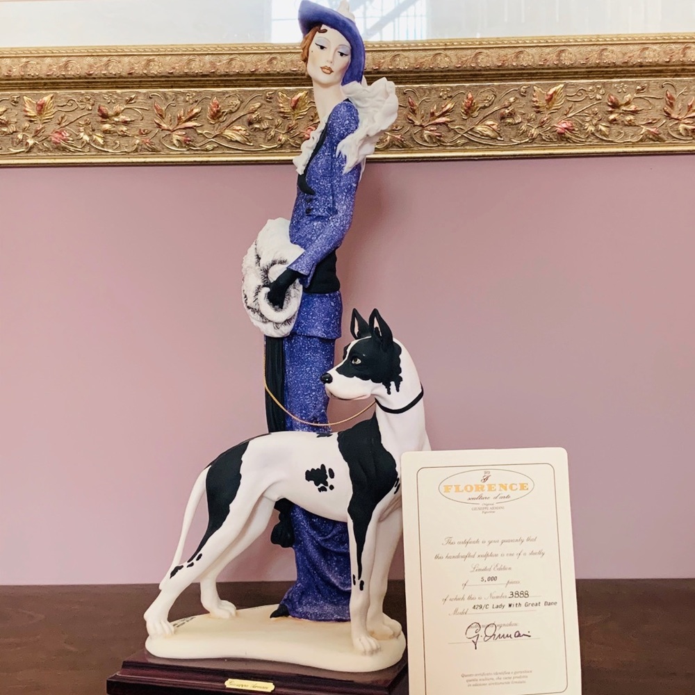 VTG Giuseppe Armani “Lady with Great Dane” Statue